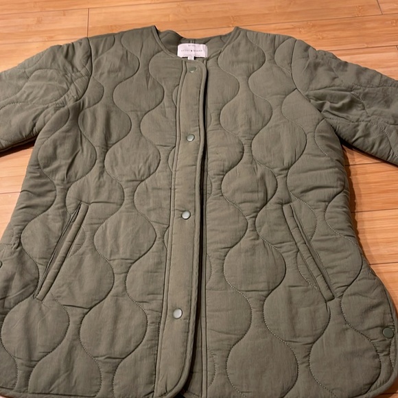 Women Lucky Brand Army Green Button Up Quilted Coat Coat Size M W/Pockets - Picture 4 of 11